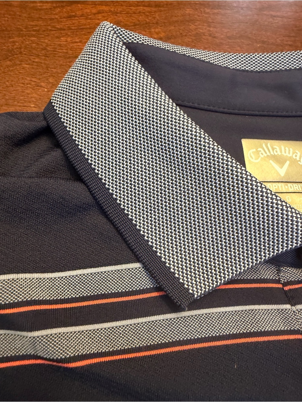 Callaway Opti-Dri Men's Large Golf Polo Navy Striped Stretch Meadowest Golf Club - Picture 5 of 14